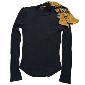 FREE PEOPLE women's black + orange "party in the back" ribbed longsleeve top, S.